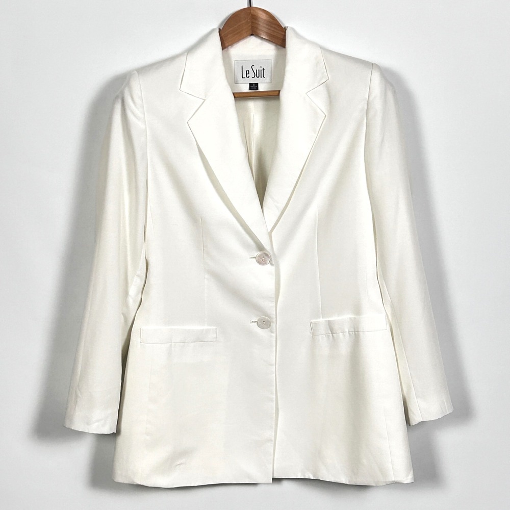 Le Suit Blazer Womens 6 Regular Cream White Business Casual Quiet Luxury